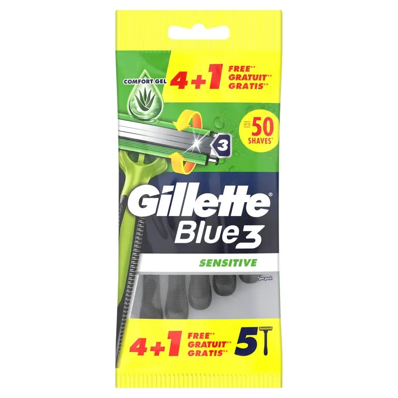 Gillette Blue3 Sensitive Rasoir jetable pour hommes, 5 pcs.