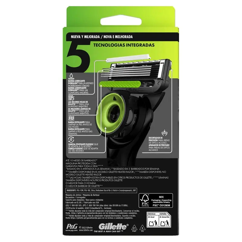 Rasoir Gillette Labs avec barre exfoliante + 5 recharges et base