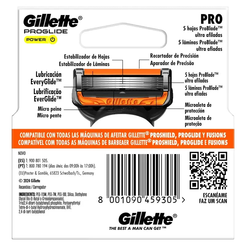 Recharges de rasoir pour hommes Gillette Proglide Power, 4 pièces