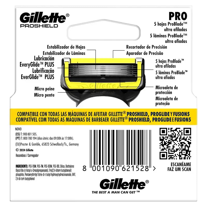 Recharges de rasoir pour hommes Gillette Proshield, 4 pièces