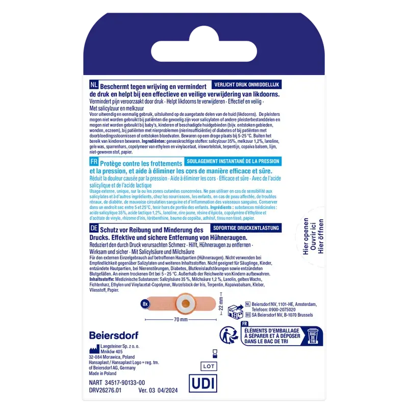Hansaplast Bandage à l'acide salicylique pour les cors et les callosités, 8 pcs.