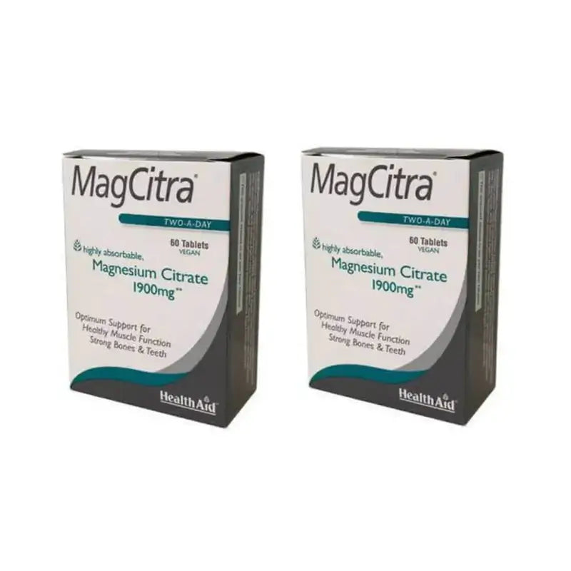 Healthaid Magcitra Citrate de Magnésium 1900 Mg, 2X60 Comprimés