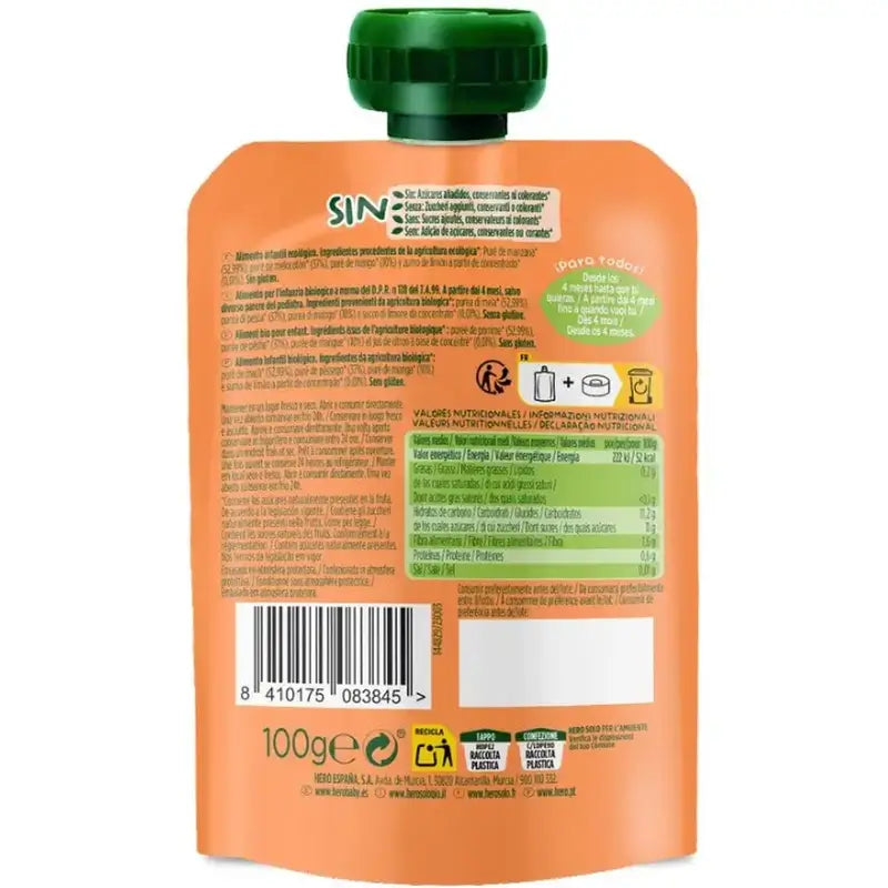 Hero Baby Pack Pomme Pêche Mangue Eco Sachet, 18 X 100 Gr