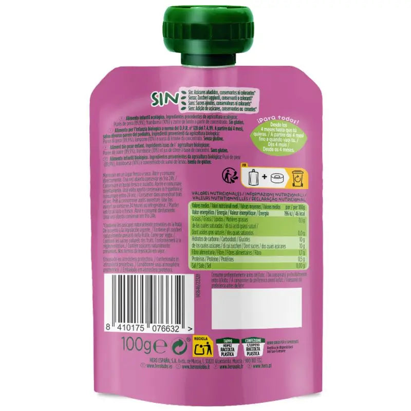 Hero Baby Pack Sachet Poire Framboise Solo Mnt, 18 X 100 Gr