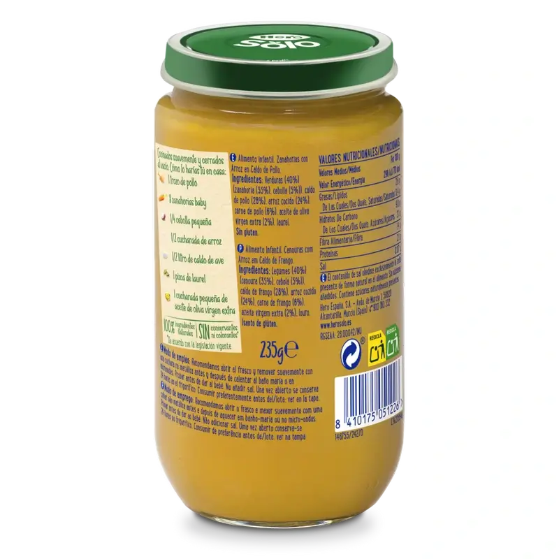 Hero Baby Pack Bouillon de poulet aux carottes et au riz, 12 X 235 Gr