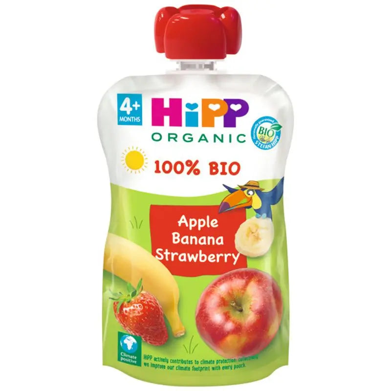 Hipp Organic Strawberry Apple Banana Apple Pouches, 100 G