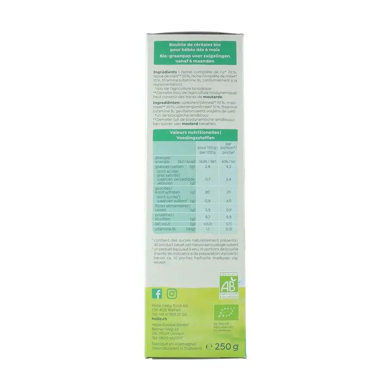 Bouillie intégrale Holle Bio Three Grains, à partir de 6 mois 250 g