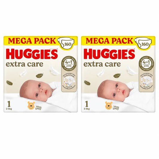 Huggies Extra Care Taille 1 (2-5 Kg) Disney Baby Nappy, 160 pcs, pack 2