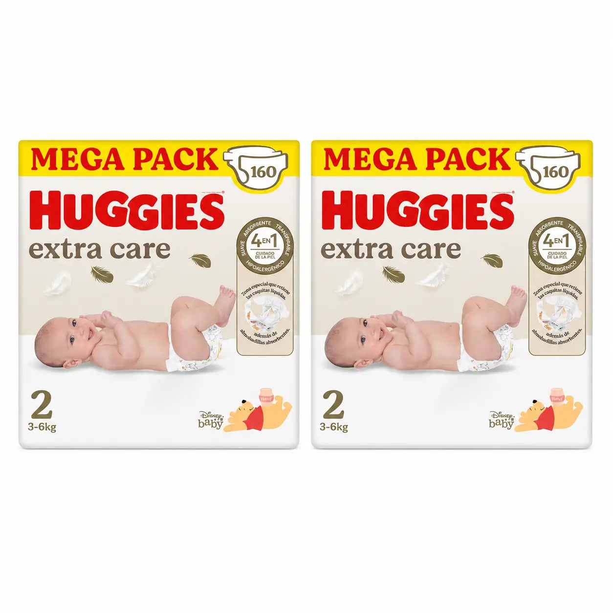 Huggies Extra Care Taille 2 (3-6 Kg) Disney Baby Nappy, 160 pcs, pack 2