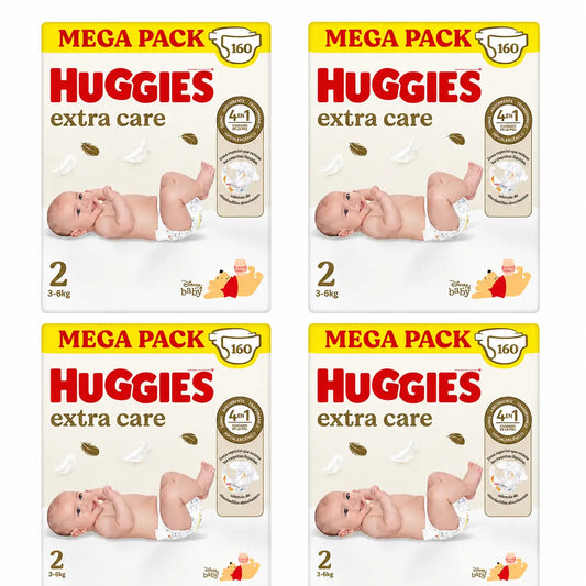 Huggies Extra Care Taille 2 (3-6 Kg) Disney Baby Nappy, 160 pcs, pack 4