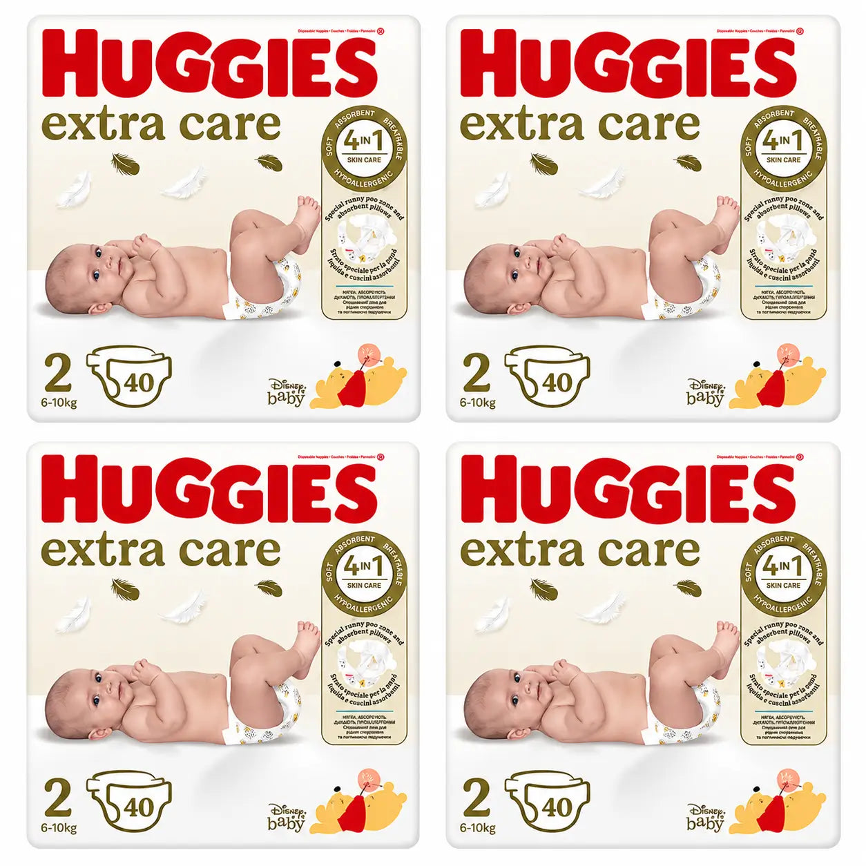 Huggies Extra Care Taille 3 (6-10 Kg) Disney Baby Nappy, 40 pcs, pack 4