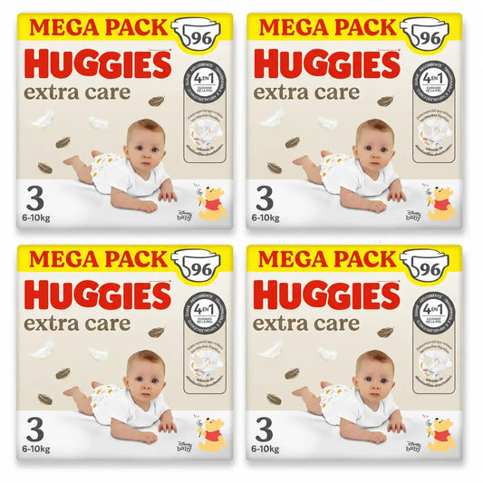Huggies Extra Care Taille 3 (6-10 Kg) Disney Baby Nappy , 96 pièces, pack 4