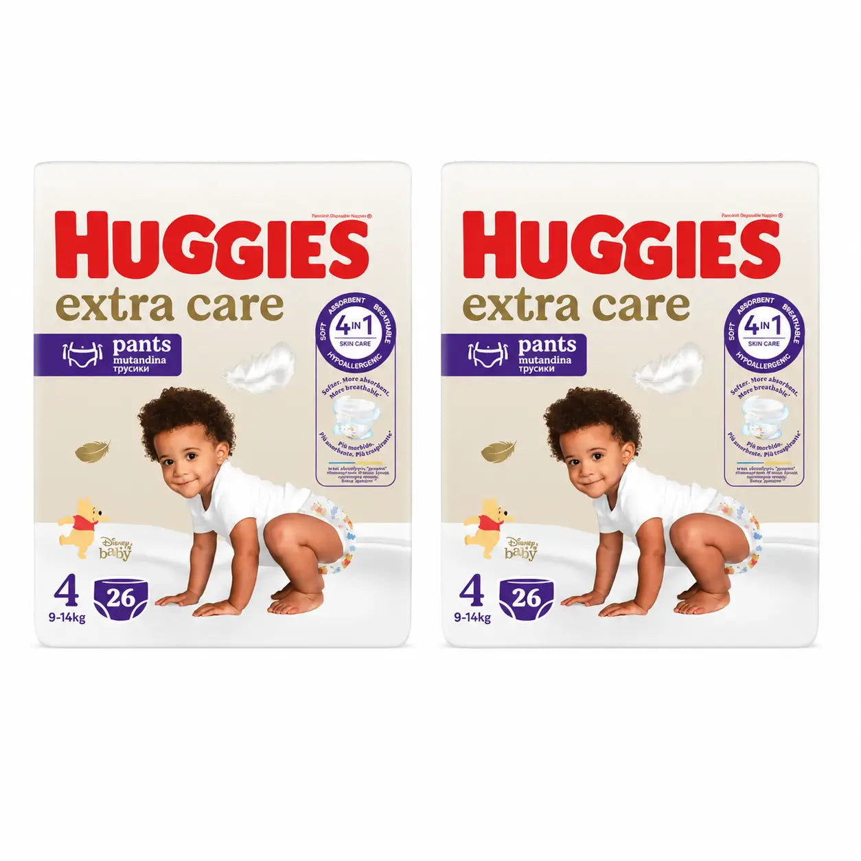 Huggies Extra Care Taille 4 (9-14 Kg) Disney Baby Diaper Briefs, 26 pièces, pack 2