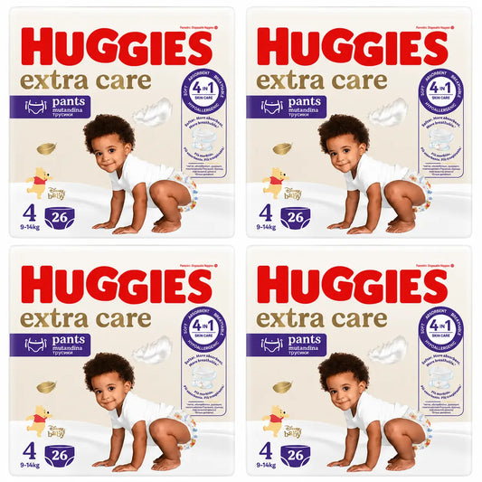 Huggies Extra Care Taille 4 (9-14 Kg) Disney Baby Diaper Briefs, 26 pièces, pack 4