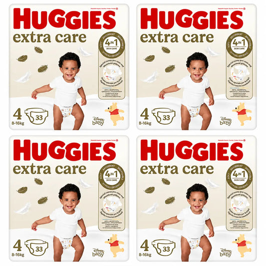 Huggies Extra Care Taille 4 (8-16 Kg) Couche pour bébé Disney, 33 pièces, paquet de 4