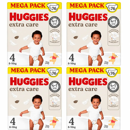 Huggies Extra Care Taille 4 (9-14 Kg) Couche pour bébé Disney, 76 pièces, paquet de 4