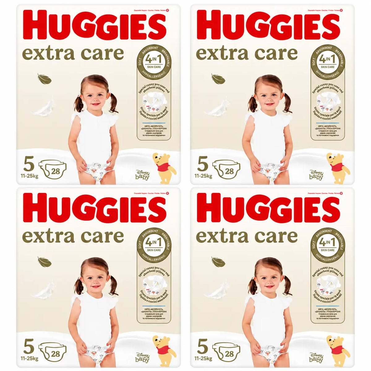 Huggies Extra Care Taille 5 (11-25 Kg) Disney Baby Nappy, 28 pièces, pack 4