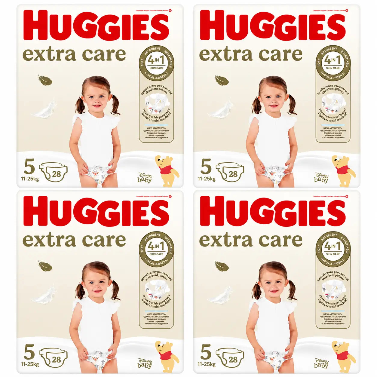 Huggies Extra Care Taille 5 (11-25 Kg) Disney Baby Nappy, 28 pièces, pack 4