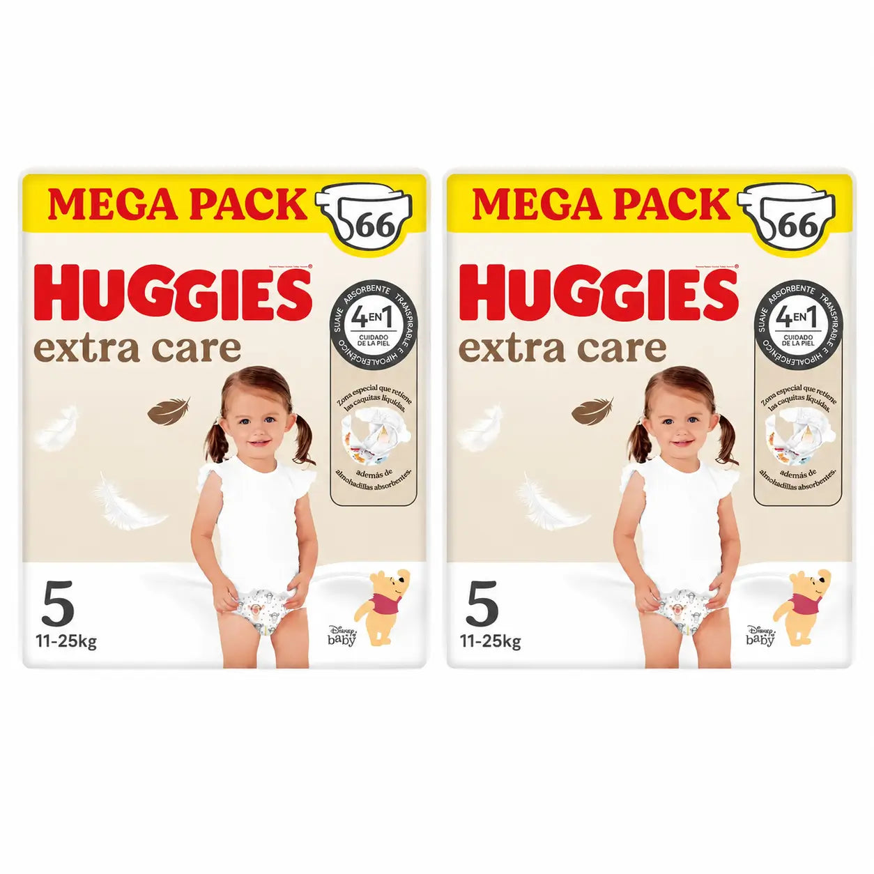 Huggies Extra Care Taille 5 (11-25 Kg) Disney Baby Nappy, 66 pièces, pack 2