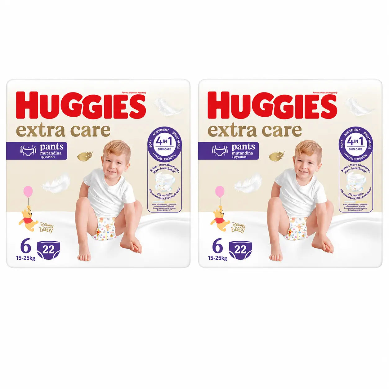 Huggies Extra Care Taille 6 (15-25 Kg) Disney Baby Diaper Briefs, 22 pièces, pack 2