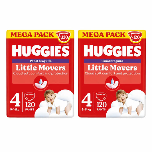 Huggies Little Movers Taille 4 (9-14 Kg) Disney Baby Diaper Briefs, 120 pièces, pack 2