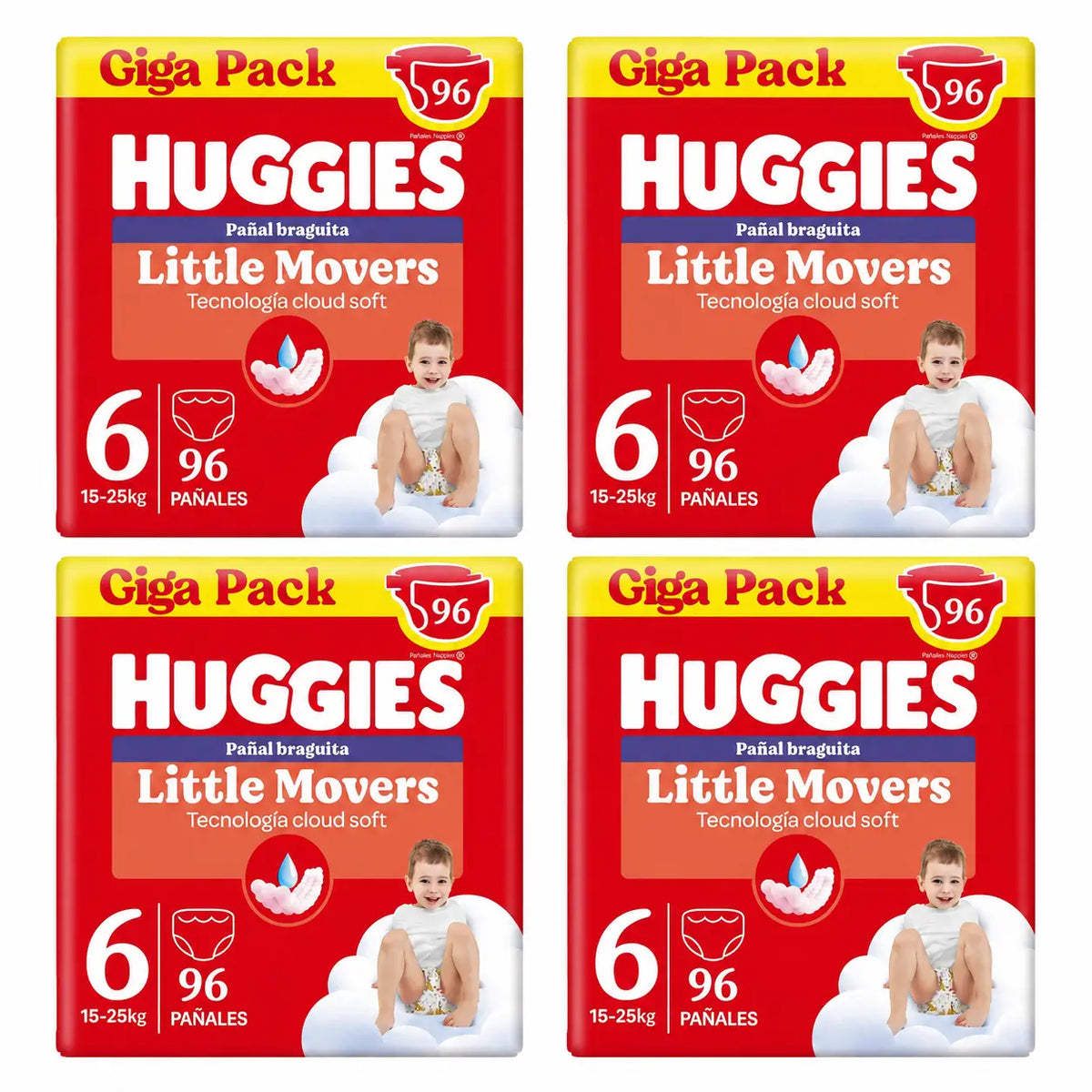 Huggies Little Movers Taille 6 (15-25 Kg) Disney Baby Diaper Briefs, 96 pièces, pack 4