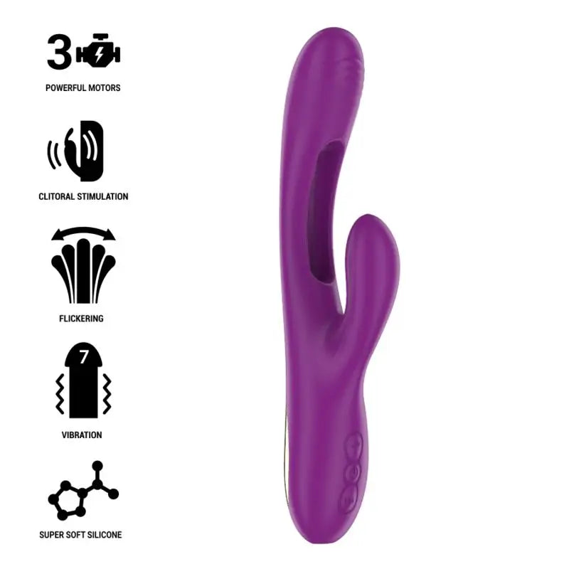 Intense Apollo Multifunction Rechargeable Vibrator 7 Vibrations With Oscillating Tongue Purple