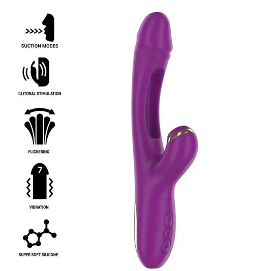 Intense Ateneo Rechargeable Multifunction Vibrator 7 Vibrations With Oscillating Tongue And Sucker Purple