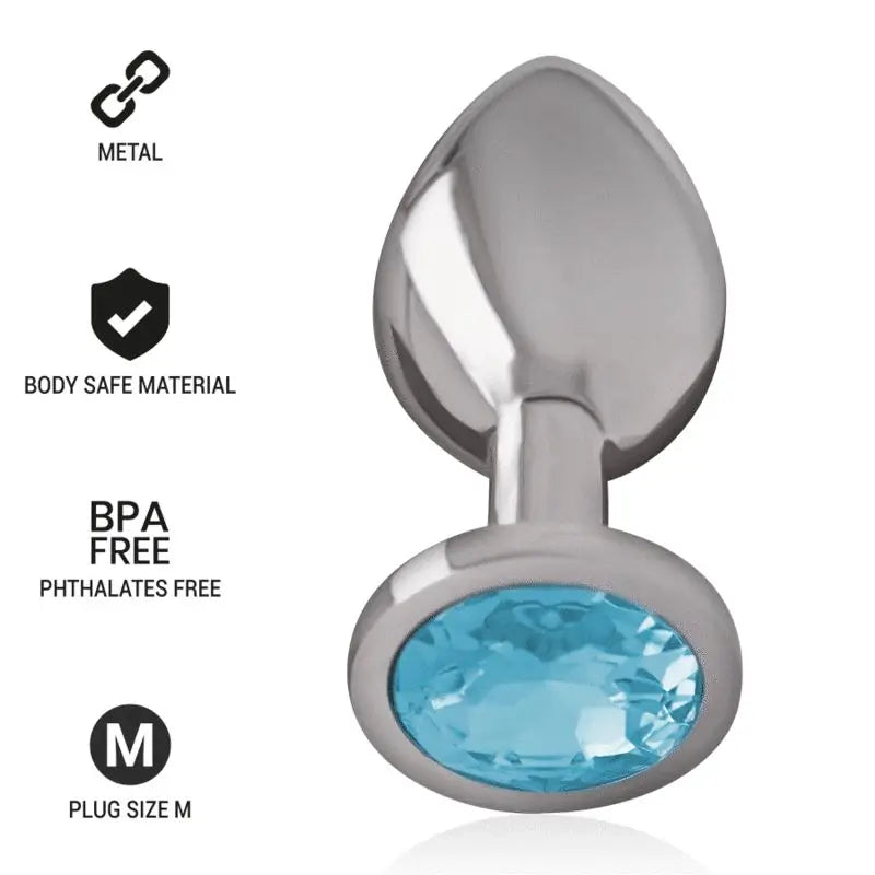 Intense Anal Plug Metal Aluminium With Blue Crystal Size M
