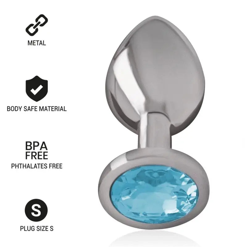 Intense Anal Plug Metal Aluminium With Blue Crystal Size S