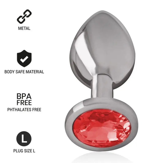 Intense Anal Plug Metal Aluminium With Red Crystal Size L