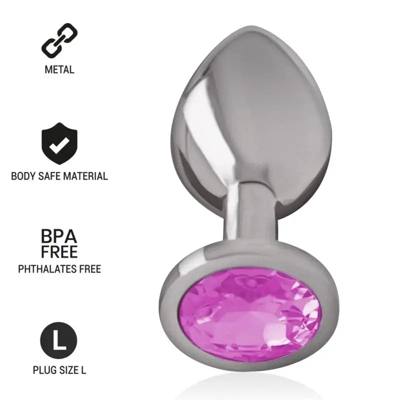 Intense Anal Plug Metal Aluminium With Pink Crystal Size L