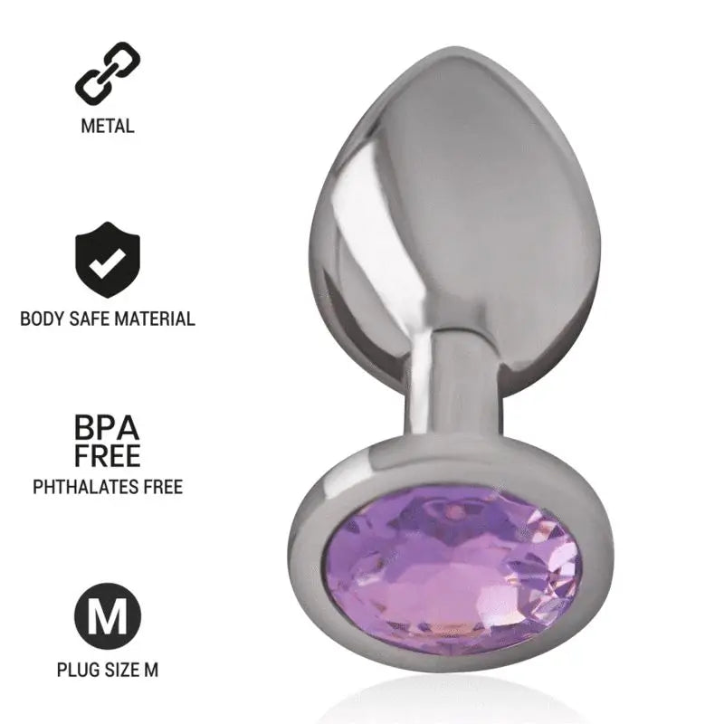 Intense Anal Plug Metal Aluminium With Violet Crystal Size M
