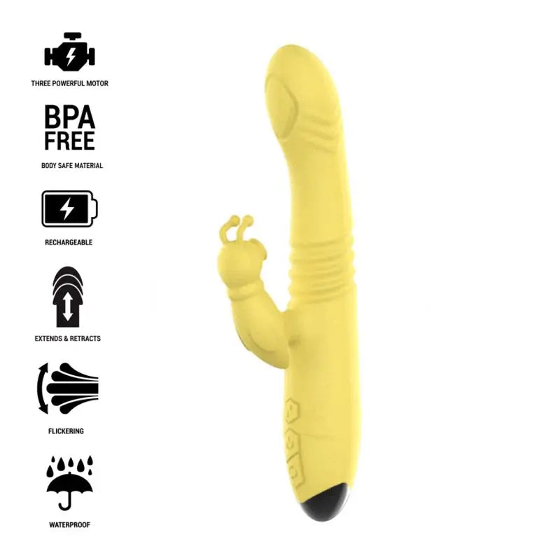 Intense Toky Multifunction Rechargeable Up & Down Vibrator With Clitoral Stimulator Yellow