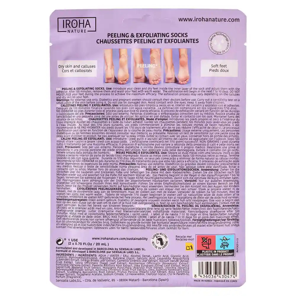 Masque gommant et exfoliant pour les chaussettes corporelles de Iroha Nature, 20 ml