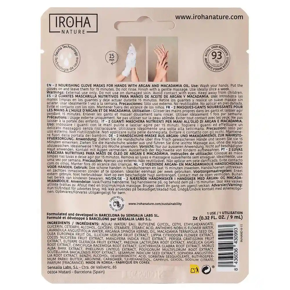 Gants de corps Iroha Nature Masque nourrissant, 20 Ml