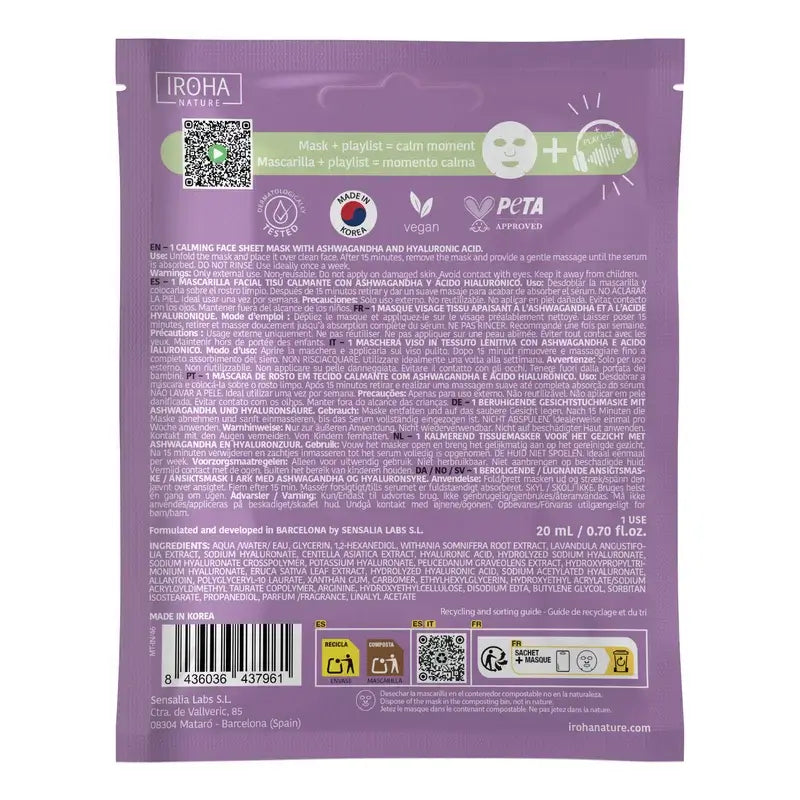 Iroha Nature Mindful Ritual Masque hydratant et apaisant, 1 unité