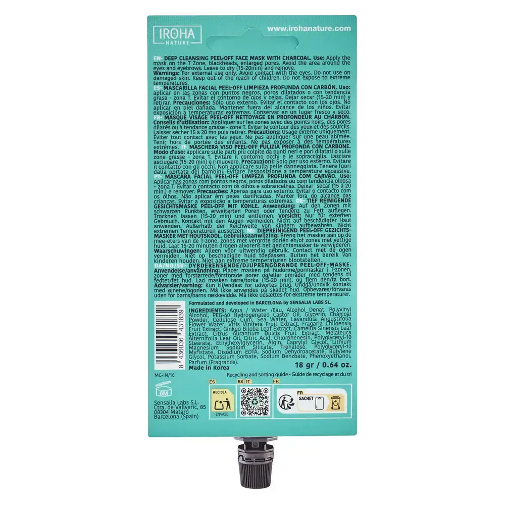 Iroha Nature Masque Peel-Off nettoyant en profondeur - Charcoal , 18 gr