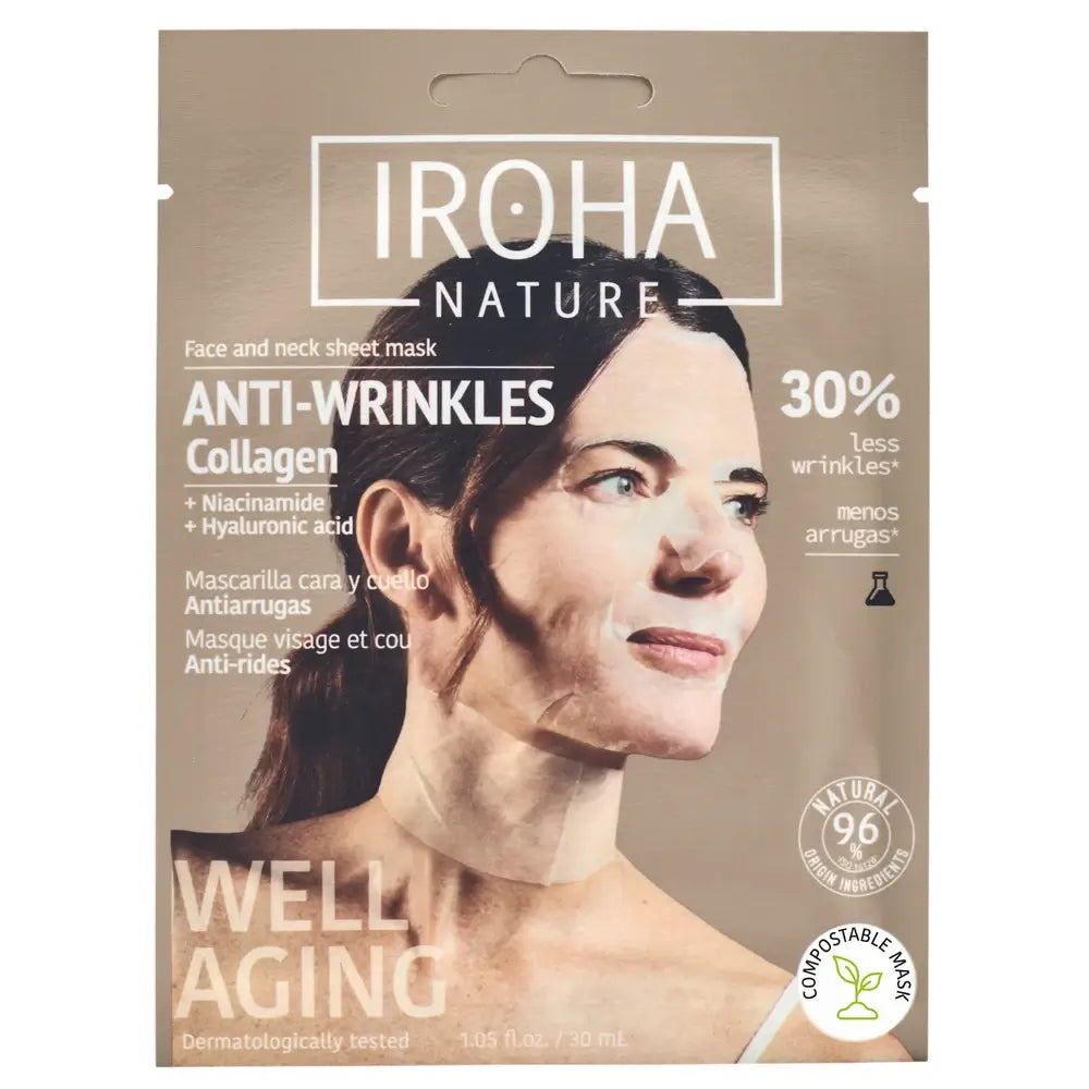 Iroha Nature Masque tissulaire anti-rides pour le visage et le cou - Collagène , 30 ml