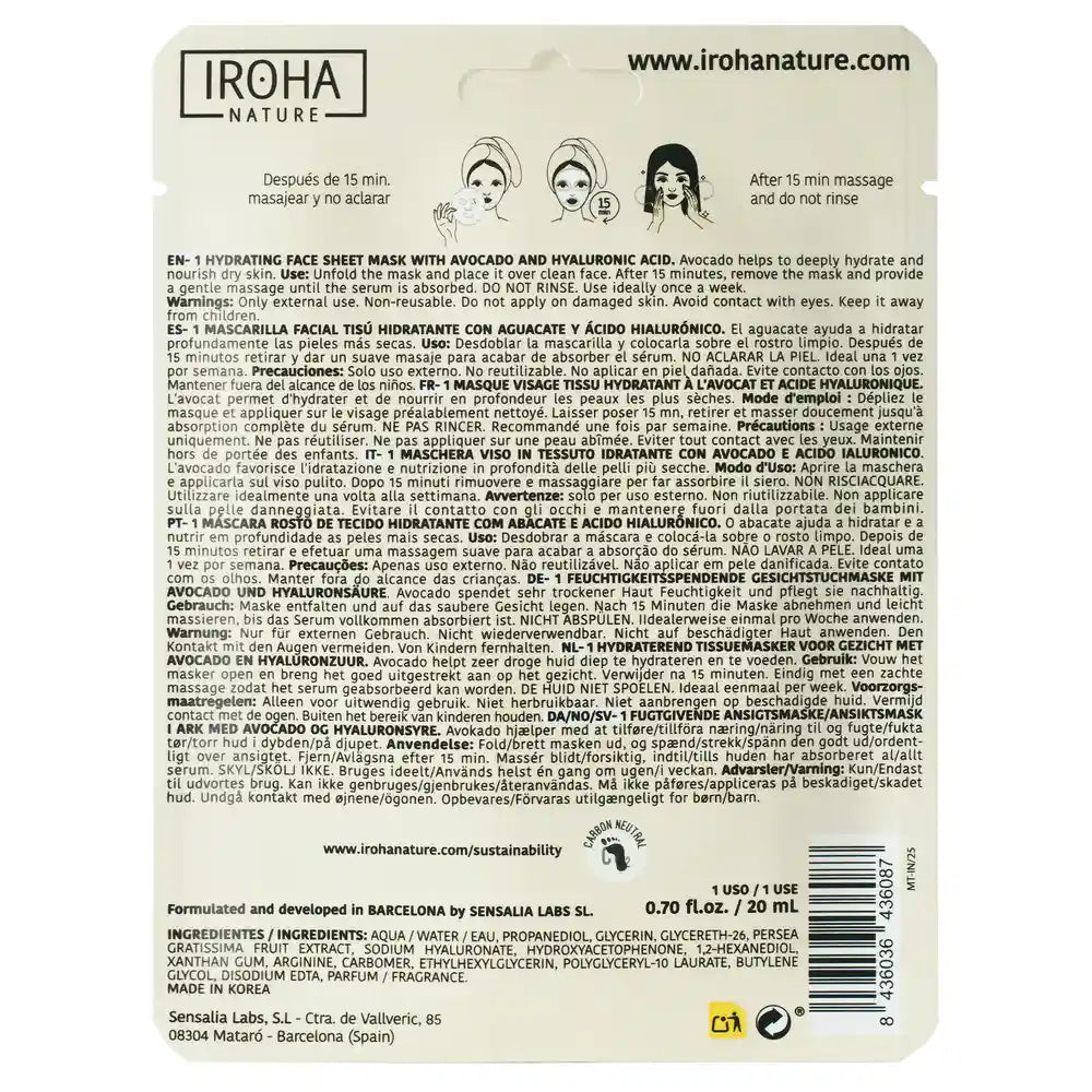 Iroha Nature Natural Extracts Avocado Moisturising Face Mask, 20 Ml