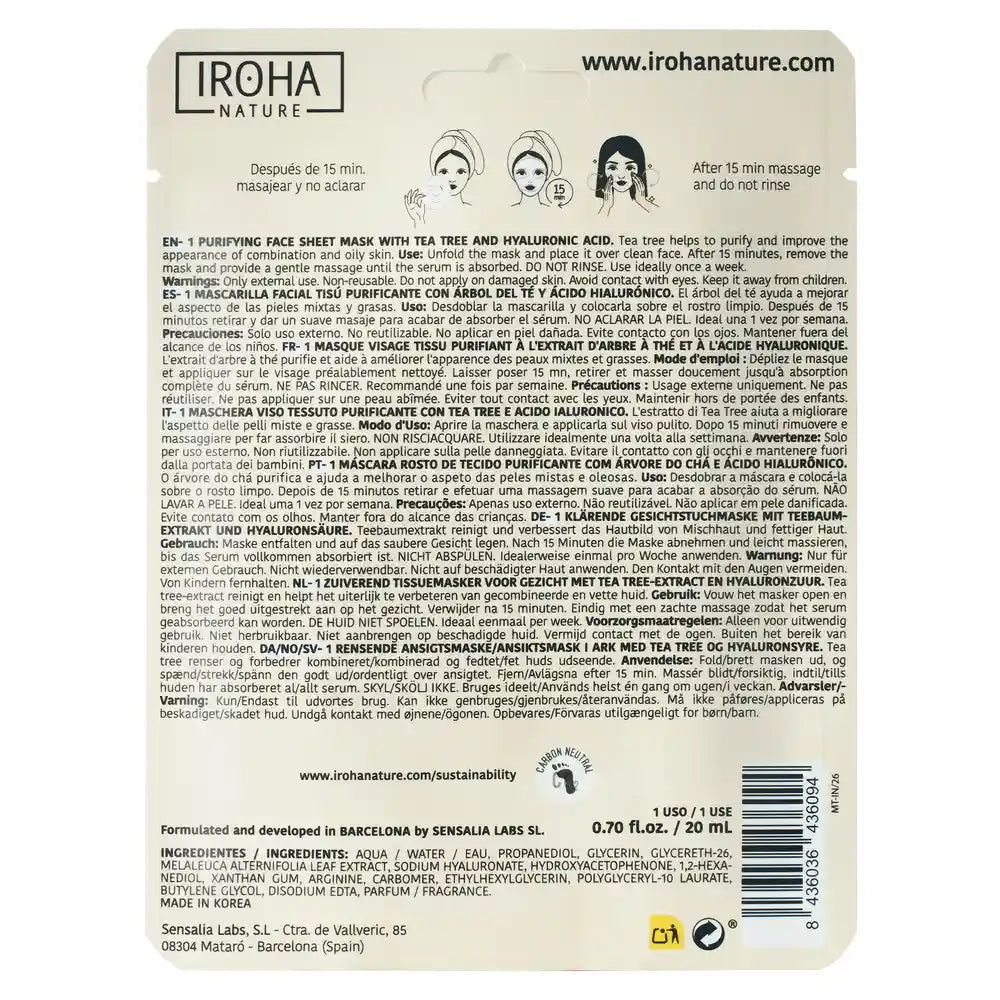 Iroha Nature Natural Extracts Masque purifiant à l'arbre à thé, 20 ml