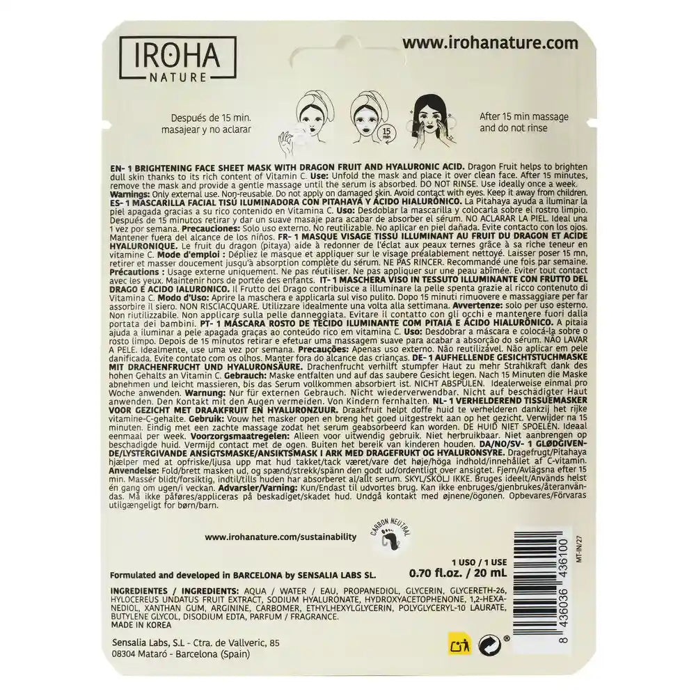 Iroha Nature Natural Extracts Brightening Pitahaya Facial Mask, 20 Ml