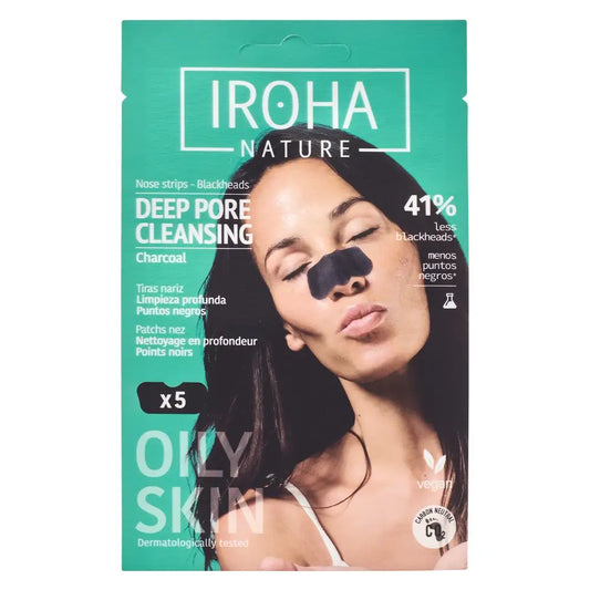 Iroha Nature Bandelettes nasales pour le nettoyage en profondeur des points noirs - charbon de bois, 5 pcs.