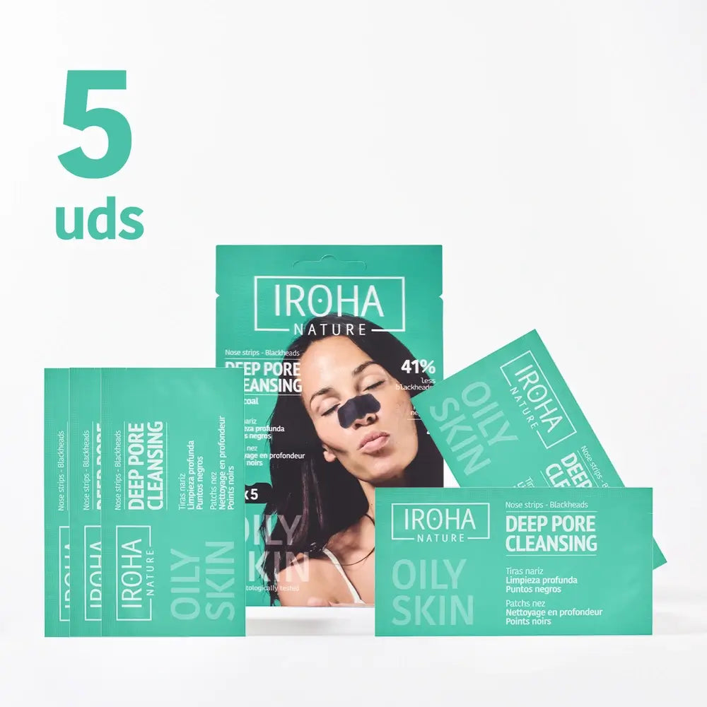 Iroha Nature Bandelettes nasales pour le nettoyage en profondeur des points noirs - charbon de bois, 5 pcs.