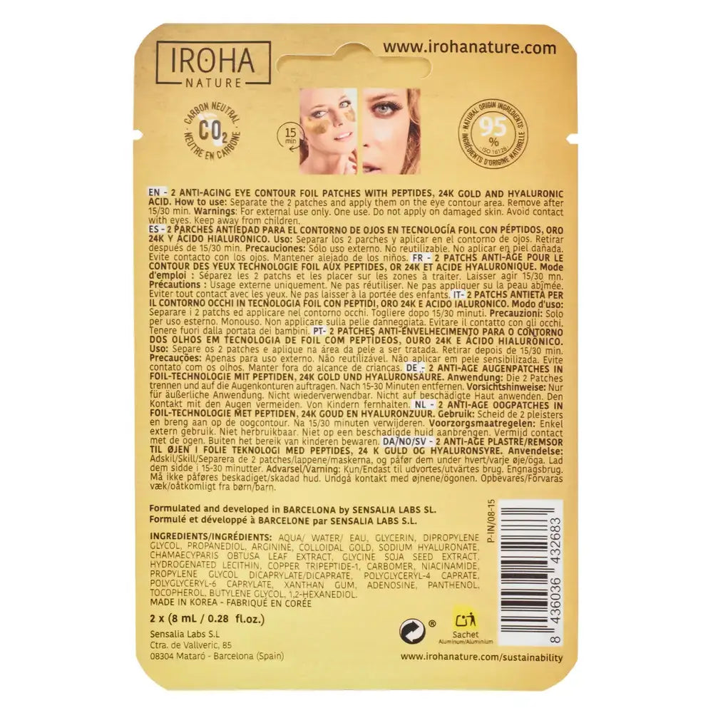 Iroha Nature Well Aging Foil Patchs anti-âge pour les yeux, 8 Ml