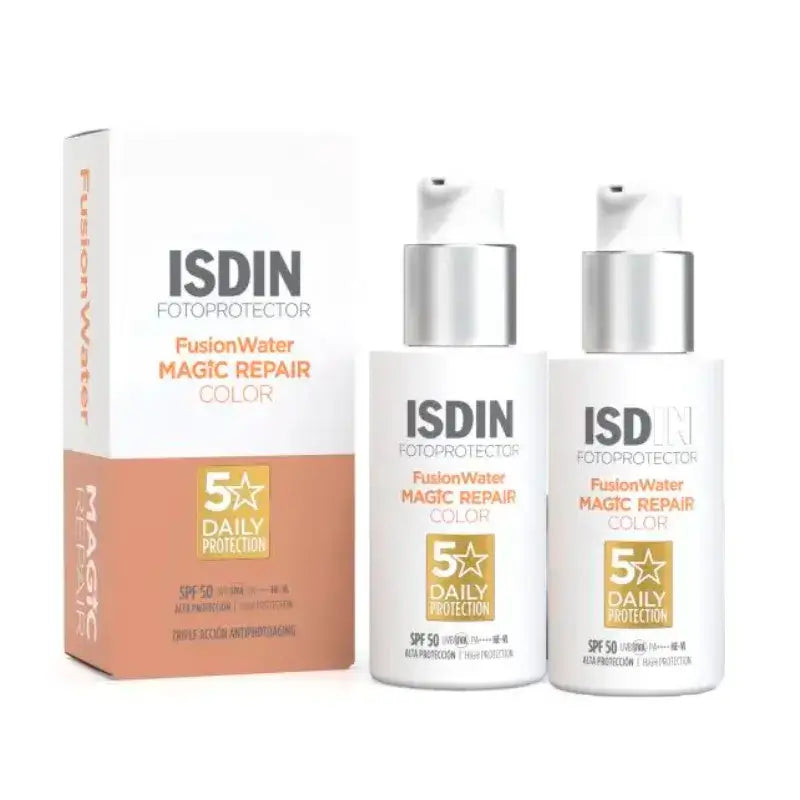 Isdin Fotoprotector Fusion Water Magic Repair Colour SPF 50, paquet de 2 x 50 ml