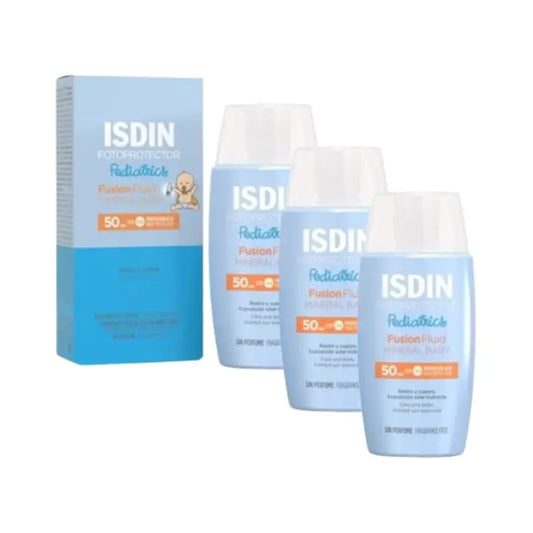 Isdin Fotoprotector Pediatrics Fusion Fluide Minéral Bébé Spf 50, 3X50 Ml