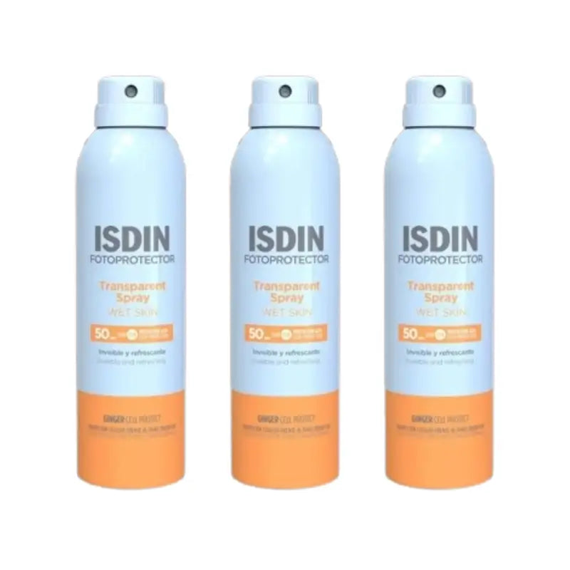 Isdin Transparent Spray Transparent Peau Humide Spf50, 3X250 Ml