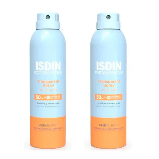 Isdin Spray Transparent Peau Humide SPF 50, Pack 2 x 250 ml