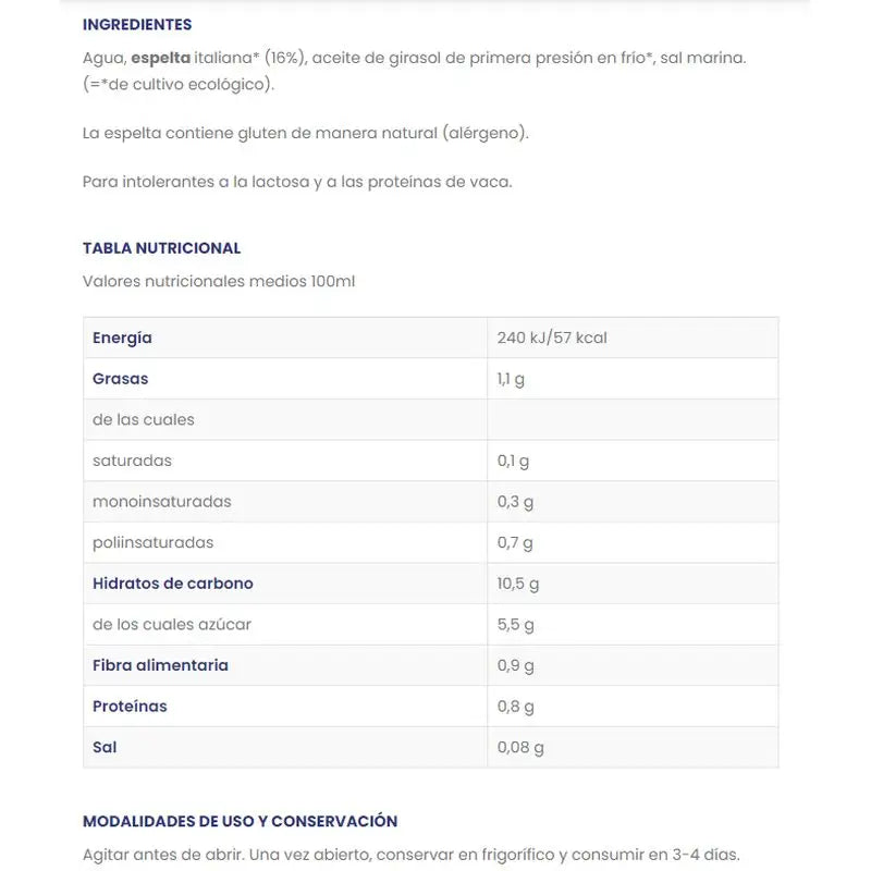 Boisson d'épeautre biologique Isola Bio, 1 litre